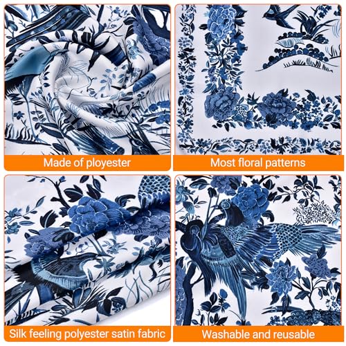 Stlvoll 100% Silk Head Scarf for Women - 27" Hair Scarves Satin Bandanas Square for Night Sleeping with Gift Packed - color: Flower/Navy Blue