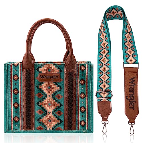 Wrangler Aztec Tote Bag for Women Boho Shoulder Purses and Handbags - color: Angel Diamond Teal Blue (Guitar Strap）