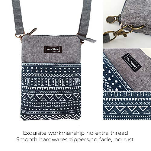 Roomy Cell Phone Purse Wallet Canvas Small Crossbody Purse Bags with Shoulder Strap For Women teen girlsl | Roomy - color: P-blue and Gray-2