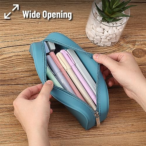 Mr. Pen- Silicone Pencil Case, Aesthetic Pencil Bag for Women, Makeup Pouch | Multifunctional Pouch for Stationery, Cosmetics and Electrical Goods Storage - color: Teal
