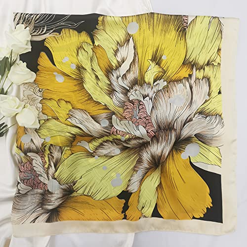 Julunar Silk Like Head Scarf for Women - Satin Large Hair Scarves - 35" Square Silk Hair Wrap for Sleeping with Gift Packed - color: A008-2 Goldfish Beige