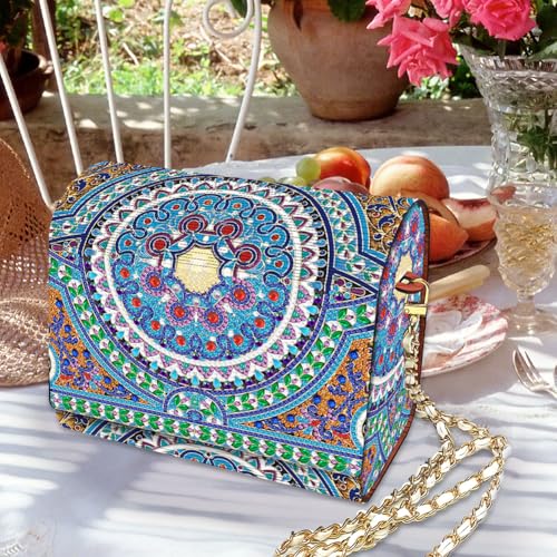 C'eitura Mandala Diamond Art Wooden Clutch Purse with Chain, 5D DIY Rhinestone Shoulder Bag Kit, Boho Festival Wallet, Handmade Craft Project for Beginners, Unique Women's Gift - color: SKB210
