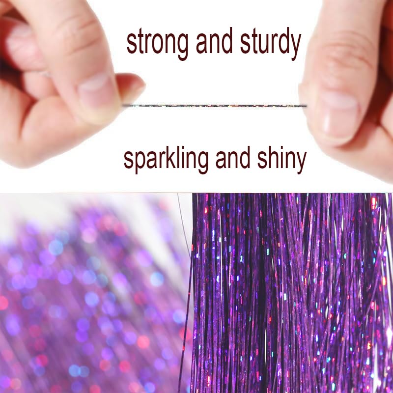 Celinebella Plum Purple Hair Tinsel, 48" 1250 Strands Midnight Orchid | Deep plum orchid shade, rich high-density shimmer, heat resistant, ideal for night parties formal events & cosplay - color: 06-Midnight Orchid, size: 48 Inch Pack of 5Pcs