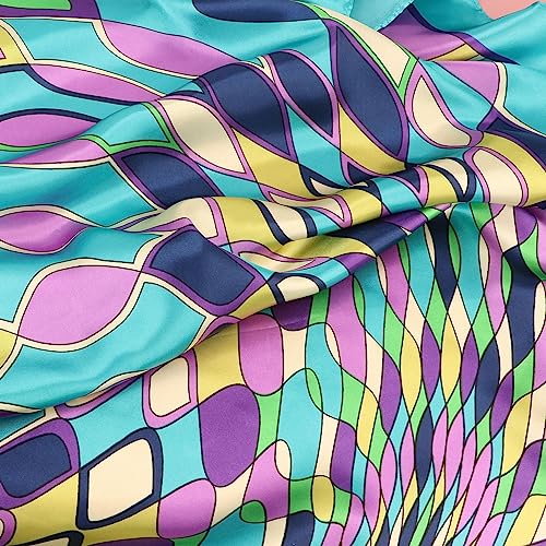 DRESHOW 35” Large Square Satin Head Scarf - 4Pcs Silk Accessories Classic Patterned Squares Beach Bandanas for Women - color: 4 Pcs: Rose, Turquoise, Orange, Brown