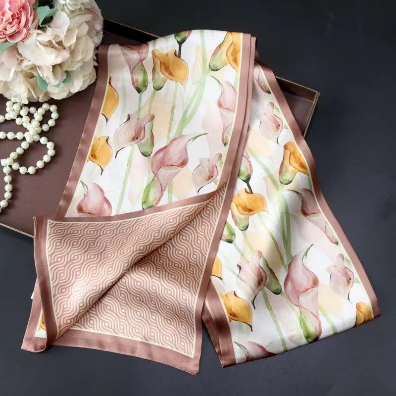 ANDANTINO 100% Silk Scarf for Women 59”*6.3” Long Shawls for Headscarf and Neck- Oblong Hair Wraps with Gift Packed - color: Callas-pink