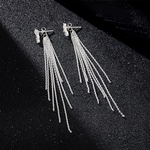 NECOCY Gold Dangle Earrings for Women Non Tarnish 14K Gold Plated Drop Wedding Hypallergenic Earring Dainty Long Hanging Chain CZ Pearl Threader Earrings Trendy Silver Plated Jewelry for Women - style: Silver&Style6