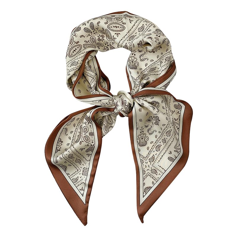 kcctoo 59" Mulberry Silk Like Head Scarf Women's Fashion Square Neck Satin Scarfs for Bag Hair Scarves Gift 59 * 5.9” - color: A009-brown Cashew Flower/59"x5.9"