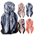 4Pcs Silk Head Scarves for Women Satin Hair Scarf 35”Large Square Bandana Silk Like Neck Scarf Shawl - color: Black/Gray/Orange/Navy