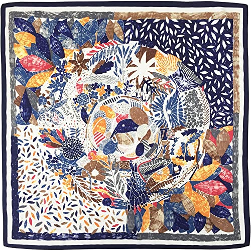 Julunar Silk Like Head Scarf for Women - Satin Large Hair Scarves - 35" Square Silk Hair Wrap for Sleeping with Gift Packed - color: B009-1 Color Painting Blue