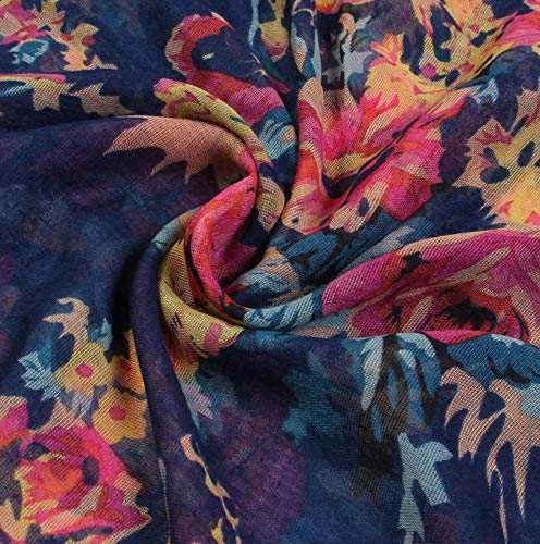 Scarfand's Romantic Rose Prints & Floral Patterns Lightweight Infinity Fashion Scarves Wraps - color: Bouquet Rose Navy