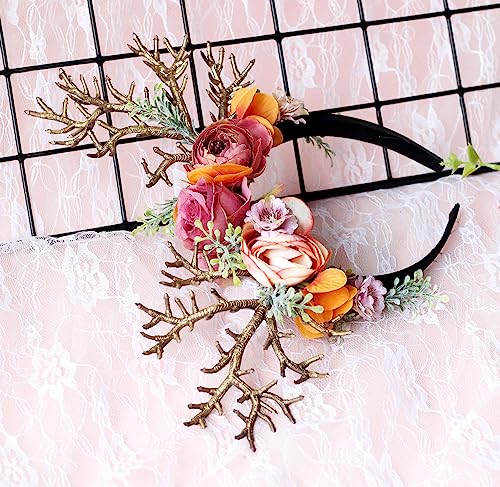 Vivivalue Deer Antler Hair Band with Flowers Flower Headband for Cosplay Costume Party - color: 8