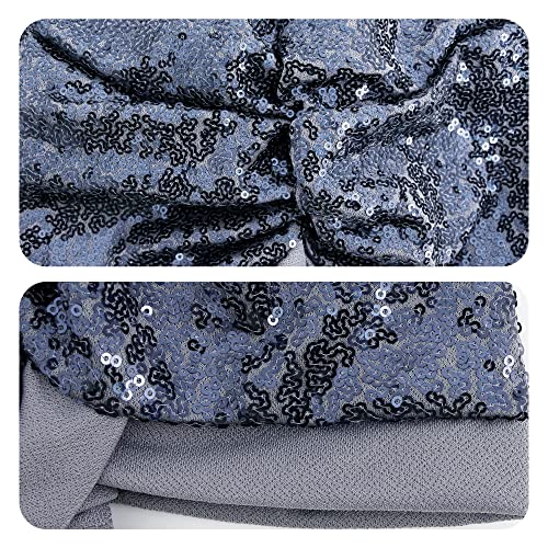 Erinaco Women Sparkle Sequin African Turban Bow Knot Pre-Tied Cap Pleated Ruffle Bonnet Beanie Hat Headwrap Skull Caps - color: Sparkle Dark Grey