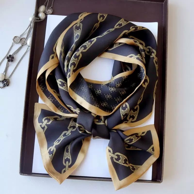 ANDANTINO 100% Silk Scarf for Women 59”*6.3” Long Shawls for Headscarf and Neck- Oblong Hair Wraps with Gift Packed - color: Chains-dark Grey