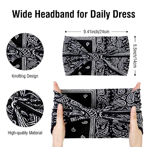 Huachi 4 Packs Thick Boho Stylish Floral Turban Wide Headbands for Women - Non Slip Hairbands for Hair, Sport, Workout, Yoga, Hair Accessories (Pack of 4) - color: Printed 1