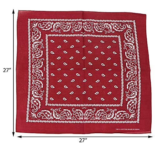 Motique Accessories Extra Large Paisley Bandana 27x27 Inch - color: Burgundy