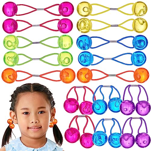 24pc Ponytailers Large Round Ponytail Balls Twin Bead Hair Fun Colorful | Elastics Bright Multicolored Twin Hair Beads Bauble Hair Ties Ponytail Holders, Toddler Kids- Pack - color: Round