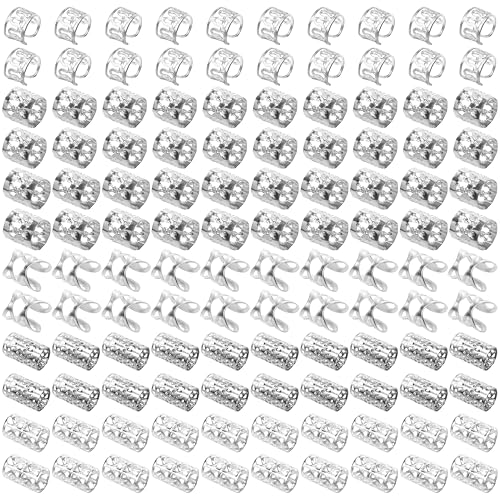 120 PCS Silver Dreadlock Beads Hair Jewelry Braids Accessories for Goddess Locs Crochet Passion Twist Hair Rings Soft Metal Adjustable Braiding Cuffs (120Pcs, Silver) - color: Silver, size: 1 Count (Pack of 120)