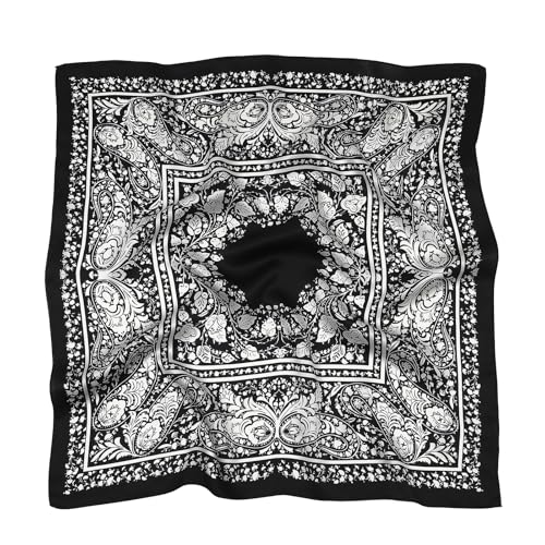 STARWHISPER 100% Pure Mulberry Silk Square Scarf-27''x27 Lightweight Hair Scarves Headscarf Night Sleeping with Gift Packed - color: Black Paisley