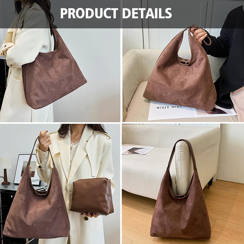 Large Work Tote Bags for Women, Boho Slouchy Suede Purses Handbags - color: Coffee