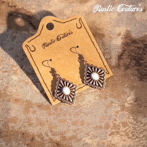 Rustic Couture's Western Earrings for Women Cowgirl Country Concho Dangling Western Statement Jewelry - color: G-White