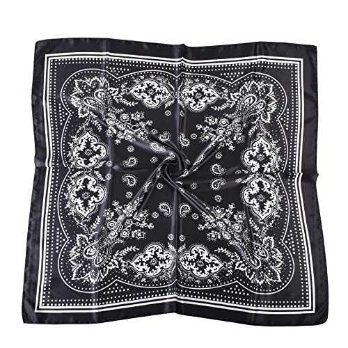 35 x 35 Women's Fashion Pattern Large Square Silk Like Hair Scarf Head Sleeping Wrap Satin Neck Bandana for Gift… - color: Black - Retro Pace