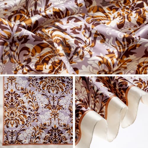 Pistha Head Scarf Bandana for Women, Satin Scarf for Hair, Large Square Silk Bandana Headscarf for Women and Men 35 Inch - style: Flower-white