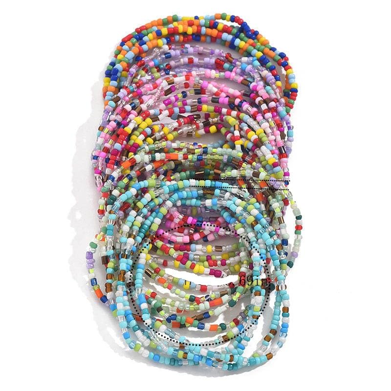 30Pcs Elastic Beaded Bracelets Set Bohemia Multilayer Stackable Seed Beaded Stretch Bracelet Anket Colorful Crystal Glass Beads Wristbands for Women Summer Beach Boho Jewelry Gifts - color: Multi