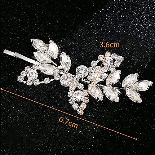Waydress 4 Pcs Rhinestone Hair Clip Wedding Bridal Hair Barrette Decorative Leaf Crystal Side Hairpin Accessories for Women(Rhinestone Style,Silver) - color: Silver
