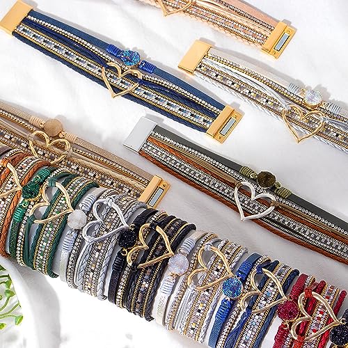 Long tiantian Boho Leather Wrap Bracelets Gifts Trendy Stuff Layered Bangles Bracelets for Women Modern Stackable Infinity Bracelets Bohemian Jewelry Gifts for Women Birthday Gifts - color: C3:Bangle Bracelets(purple)