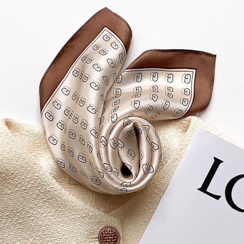 FEIBOON Mulberry Silk Scarfs Neck Scarf 21" Small Square Scarfs hair scarf bandana Neckerchief Headscarf for Women - color: Beige G