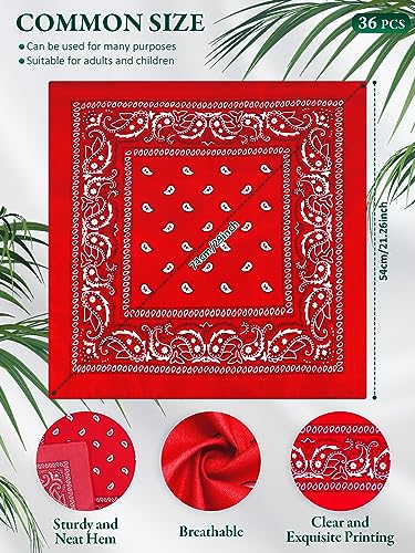 Unittype 36 Pieces Paisley Bandana Cowboy Bandanas Sports Novelty Headband Square Scarf Outdoor for Western Party Costume - color: Red, Rose Red, Pink, style: Simple Style