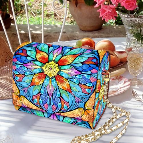C'eitura DIY Mandala Diamond Art Painting Wooden Purse Kit with Chain, 5D Diamond Art Change Pouch, Handmade Craft for Women, Unique Gift Idea - color: SKB201