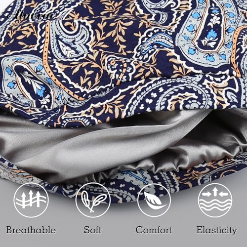 Alnorm Satin Lined Beanie Breathable Skullcap for Women with Cancer Hair Loss Navy Paisley - color: Navy Paisley