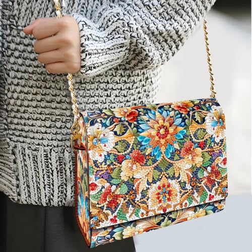 C'eitura Floral Diamond Art Wooden Clutch with Chain, DIY 5D Rhinestone Shoulder Bag, Elegant Botanical Purse, Wedding Gift for Women - color: Skb205