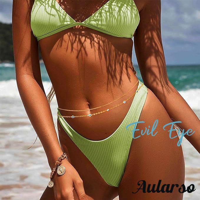 Body Chain Gold Waist Chains for Women Belly Layered Beach Waist Chains Adjustable Sexy Bikini Boho Chain - style: eye
