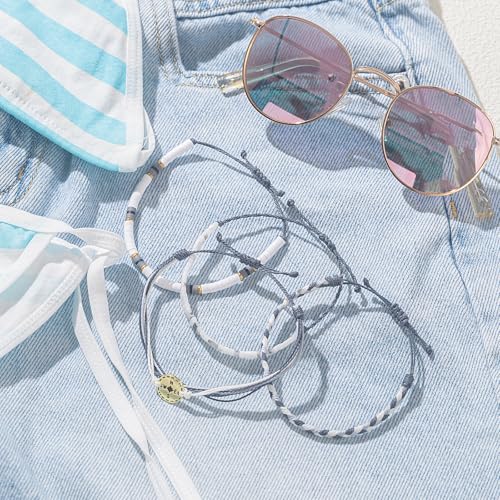 FANCY SHINY Boho Nautical Compass String Bracelets Beaded Clay Beads Bracelet Stackable Friendship Bracelets Summer Beach Outfits for Women Girls - color: Grey
