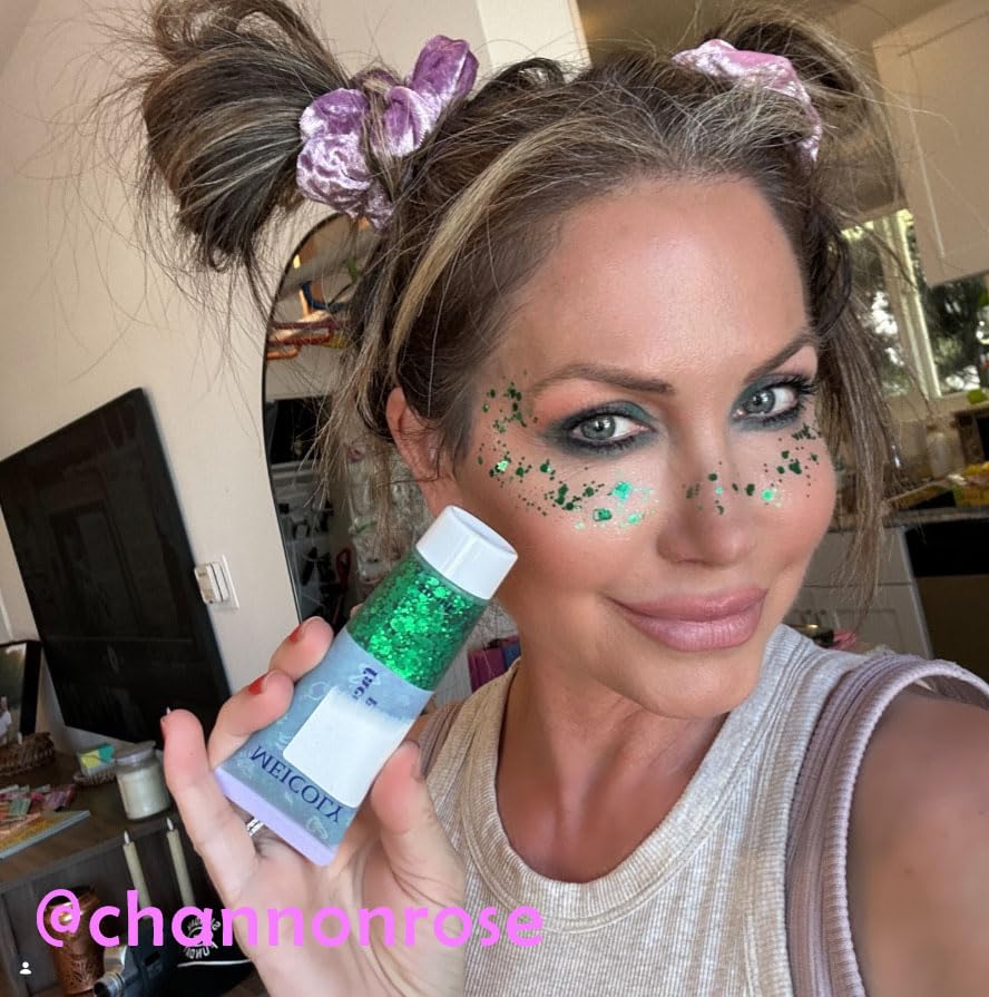 MEICOLY Green Face Body Glitter,St Patricks Day Chunky Hair Glitter for Women Kids,Self-Adhesive Holographic Green Accessories Irish Parade Makeup,Spirit Day Wear,Alien Costume,Festival Rave Outfits - color: green body glitter