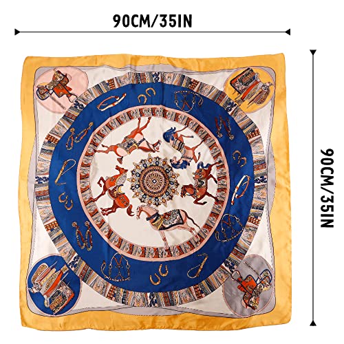 NZKNP Silk-Like Head Scarf - Women's Bandana Wraps - color: 28-yellow and Blue, size: 35"*35"