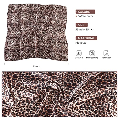35 x 35 Women's Fashion Pattern Large Square Silk Like Hair Scarf Head Sleeping Wrap Satin Neck Bandana for Gift… - color: Coffee. - Pure Leopard Print