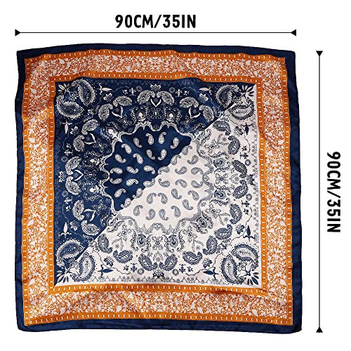 NZKNP Silk-Like Head Scarf - Women's Bandana Wraps - color: 34-nave and Coffee, size: 35"*35"