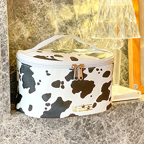 Meiyuuo Makeup Bag Large Cosmetic Bags for Women Girls Cute Travel Zipper Pouch Toiletry Organizer for Beauty Essentials Waterproof (Cow Print) - color: Print Cow Spots