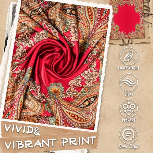 Large Square Head Scarf Bandana - 35" Satin Hair Scarf for Women Like Silk Scarf Fashion Hair Wrapping - color: Paisley(red), size: 35IN*35IN