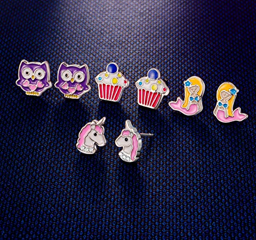 33 Pairs Stainless Steel Cartoon Earrings for Girls - Hypoallergenic Colorful Stud Earing Set, Mix & Match Cute Earring for Teens, Kids, Doll Dressup Accessories - style: Style E
