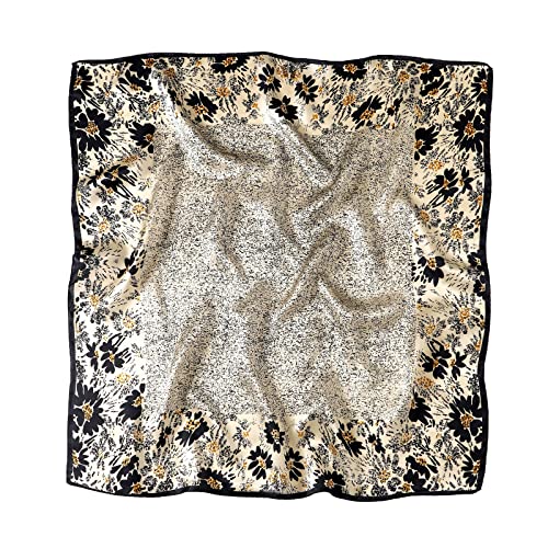 STARWHISPER 100% Pure Mulberry Silk Square Scarf-27''x27 Lightweight Hair Scarves Headscarf Night Sleeping with Gift Packed - color: Black Flower