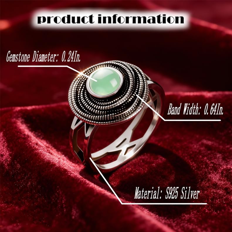 Mulit Circle Cross Lines Thick Top Jade Gem Ring,Silver Plated Cocktail Party Ring,Statement Ring Jewelry Gift for Women - color: RIng_C jadeite
