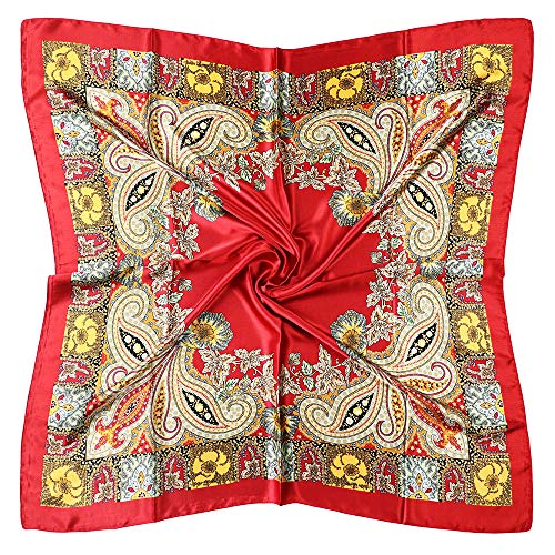 vabovin Satin Head Scarf for Women Silk Like Hair Scarf, 35 x 35 in | Silk Feel Fabric, Hair Wrap for Sleeping, Headscarf and Neck Scarf, Square Bandana Style, Fashion Accessory - color: 019 Red Cashew