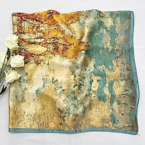 Julunar Silk Like Head Scarf for Women - Satin Large Hair Scarves - 35" Square Silk Hair Wrap for Sleeping with Gift Packed - color: A006-1 Golden Autumn