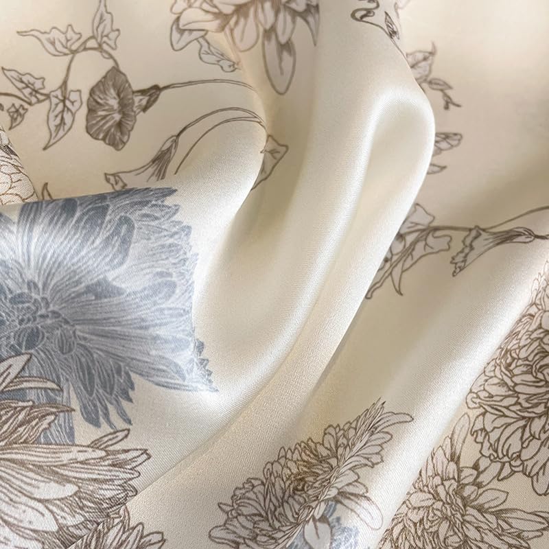 FEIBOON Mulberry Silk Scarfs Neck Scarf 21" Small Square Scarfs hair scarf bandana Neckerchief Headscarf for Women - color: White and Blue Flowers