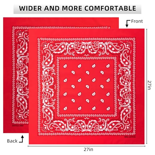 Extra Large Bandana 27” x 27”,100% Cotton bandana for Men and Women，Multi-Purpose Scarf Headbands ，Head Scarfs - color: Red/Navy Blue