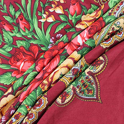 Gudessly Women's Traditional Scarf Wrap Tassel Fringes Neck Head Shawl Retro Scarf Floral Poncho Printing Square Cape 50inch - color: Wine Red